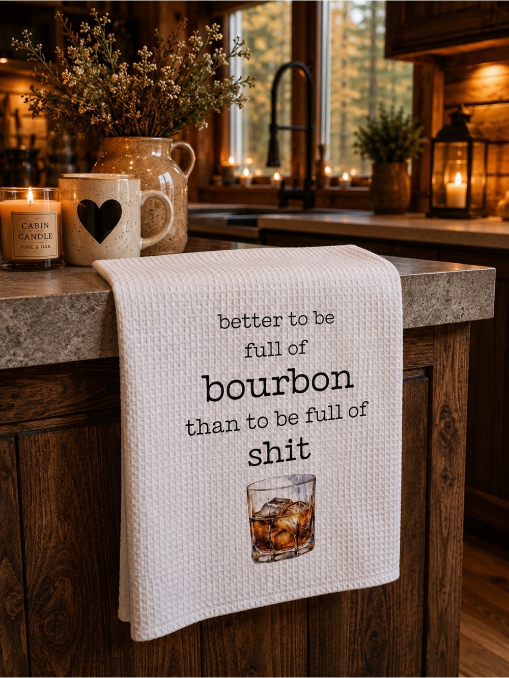 White Bourbon Kitchen Towel with Printed Glass -